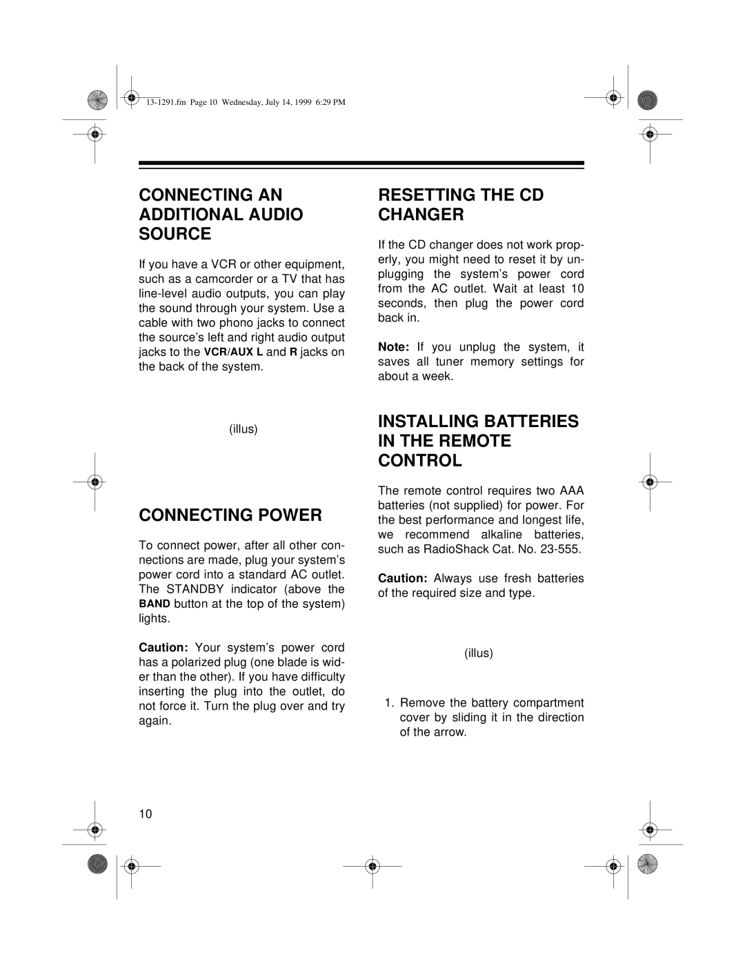 Optimus 744 owner manual Connecting AN Additional Audio Source, Connecting Power, Resetting the CD Changer 