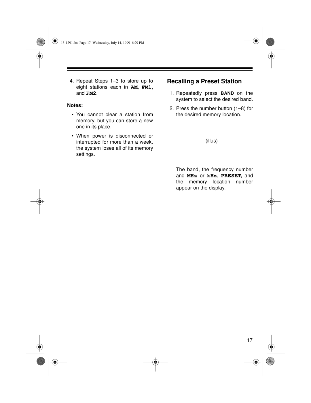 Optimus 744 owner manual Recalling a Preset Station 