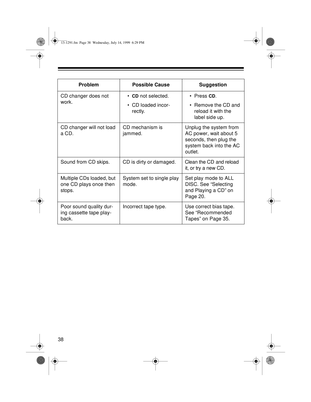 Optimus 744 owner manual Fm Page 38 Wednesday, July 14, 1999 629 PM 