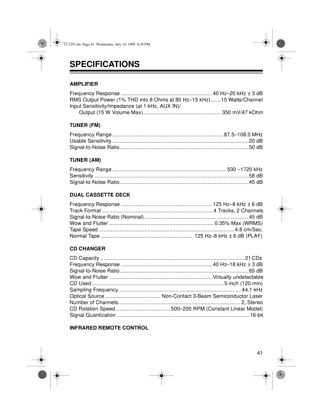 Optimus 744 owner manual Specifications, Amplifier 