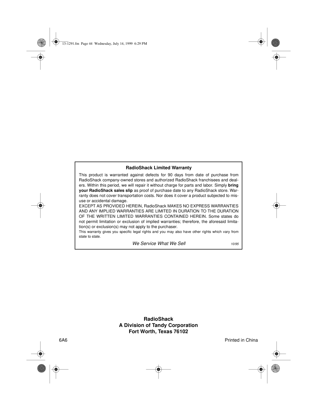 Optimus 744 owner manual RadioShack Division of Tandy Corporation Fort Worth, Texas 