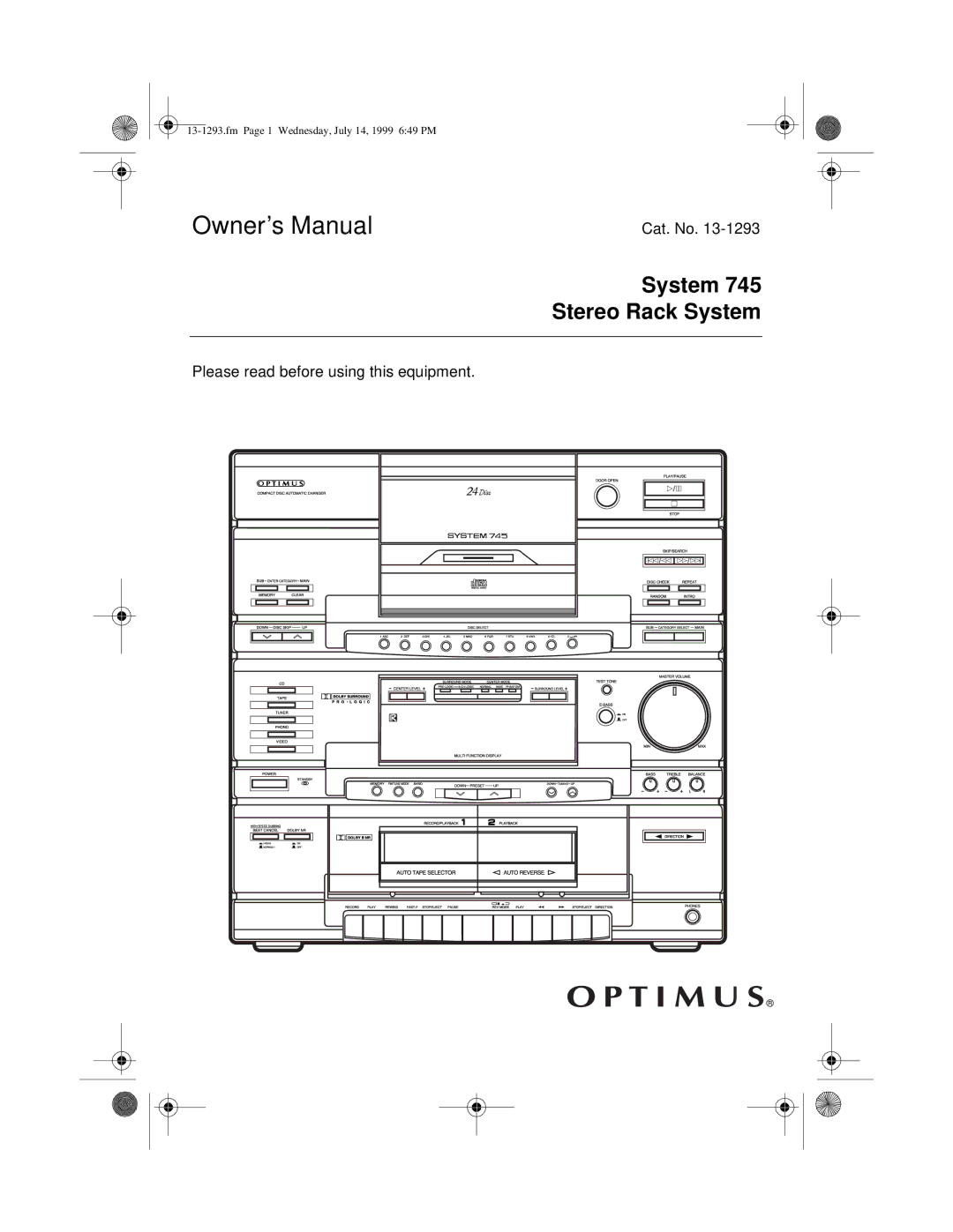 Optimus 745 owner manual System Stereo Rack System 