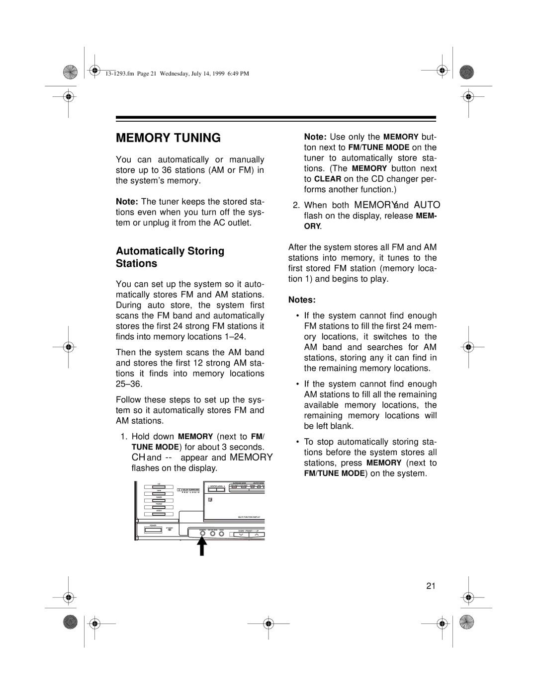 Optimus 745 owner manual Memory Tuning, Automatically Storing Stations 