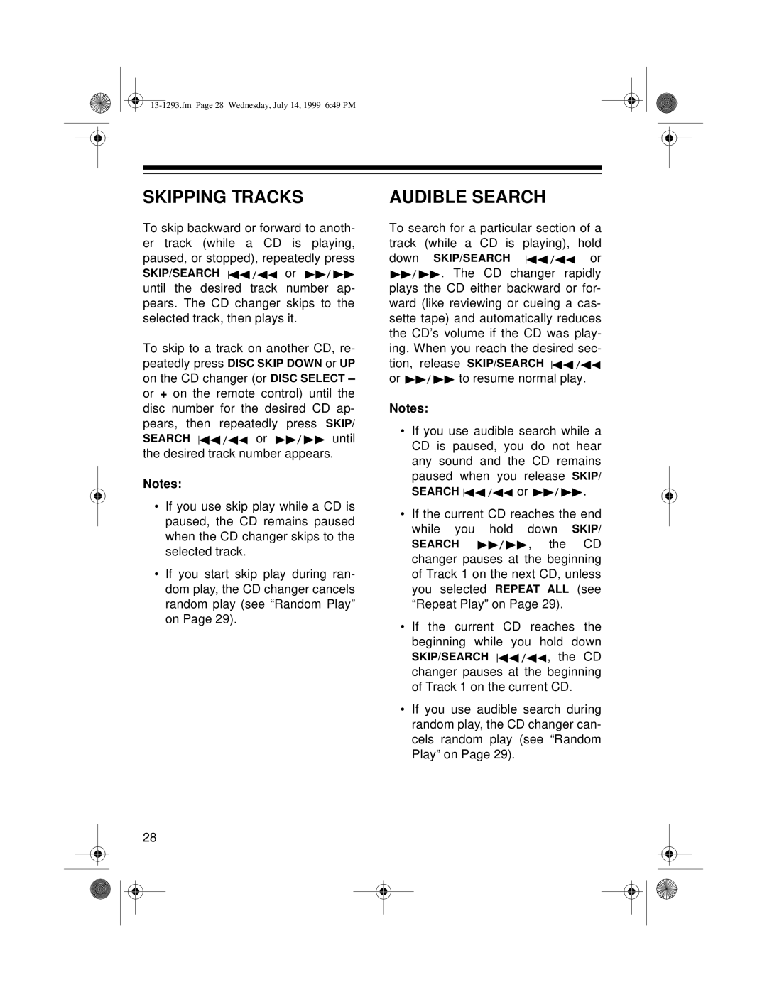 Optimus 745 owner manual Skipping Tracks, Audible Search 