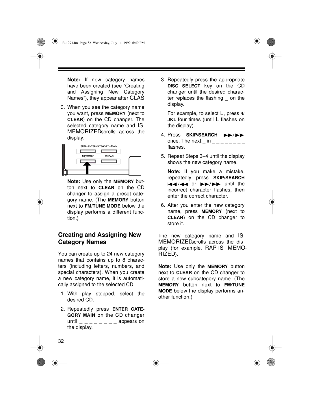 Optimus 745 owner manual Creating and Assigning New Category Names 