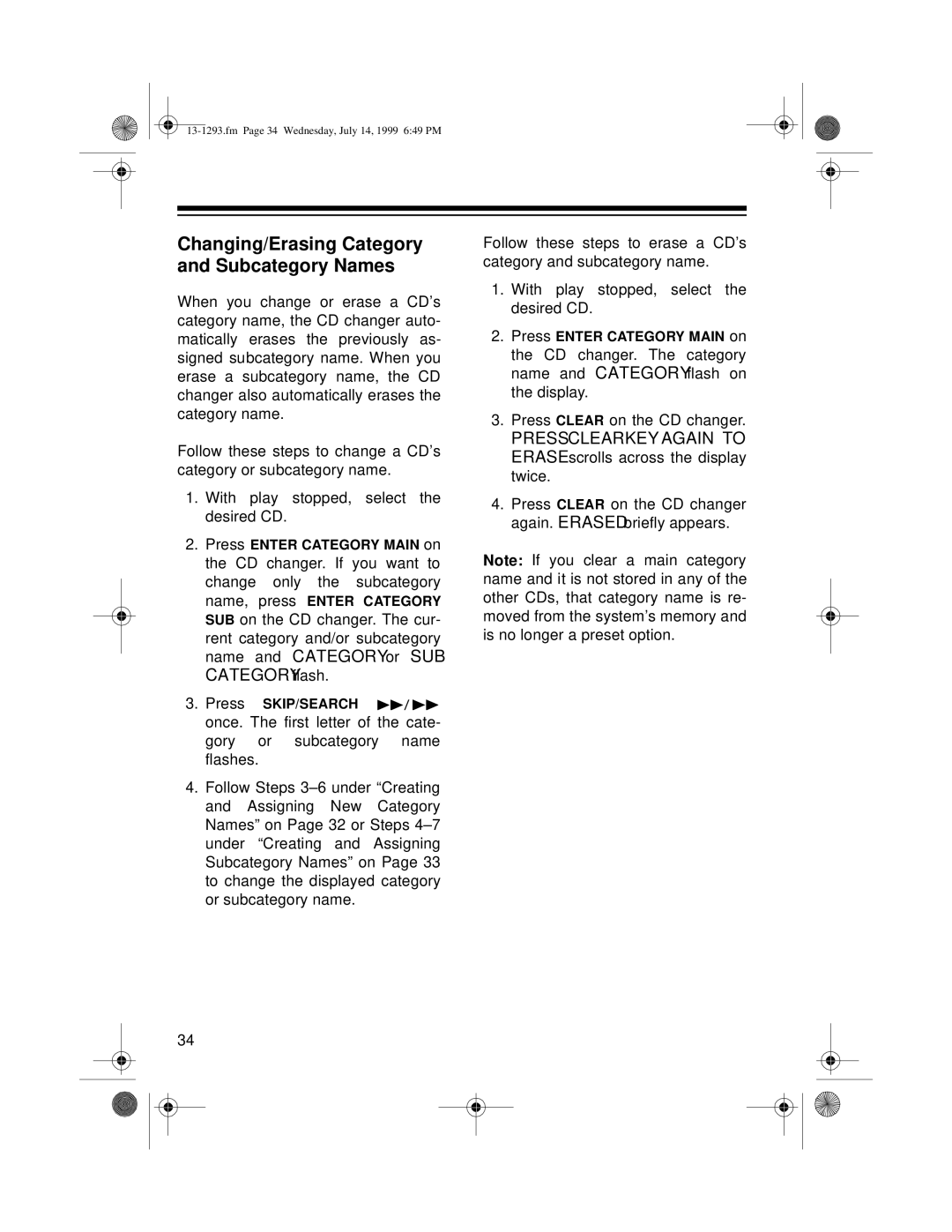 Optimus 745 owner manual Changing/Erasing Category and Subcategory Names 