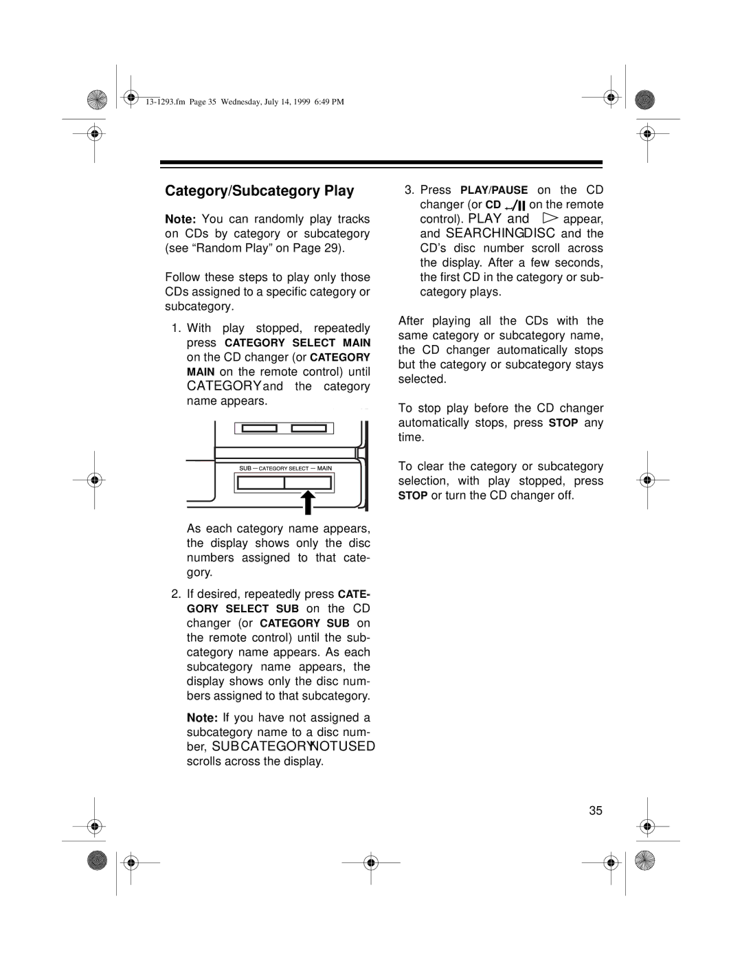 Optimus 745 owner manual Category/Subcategory Play 