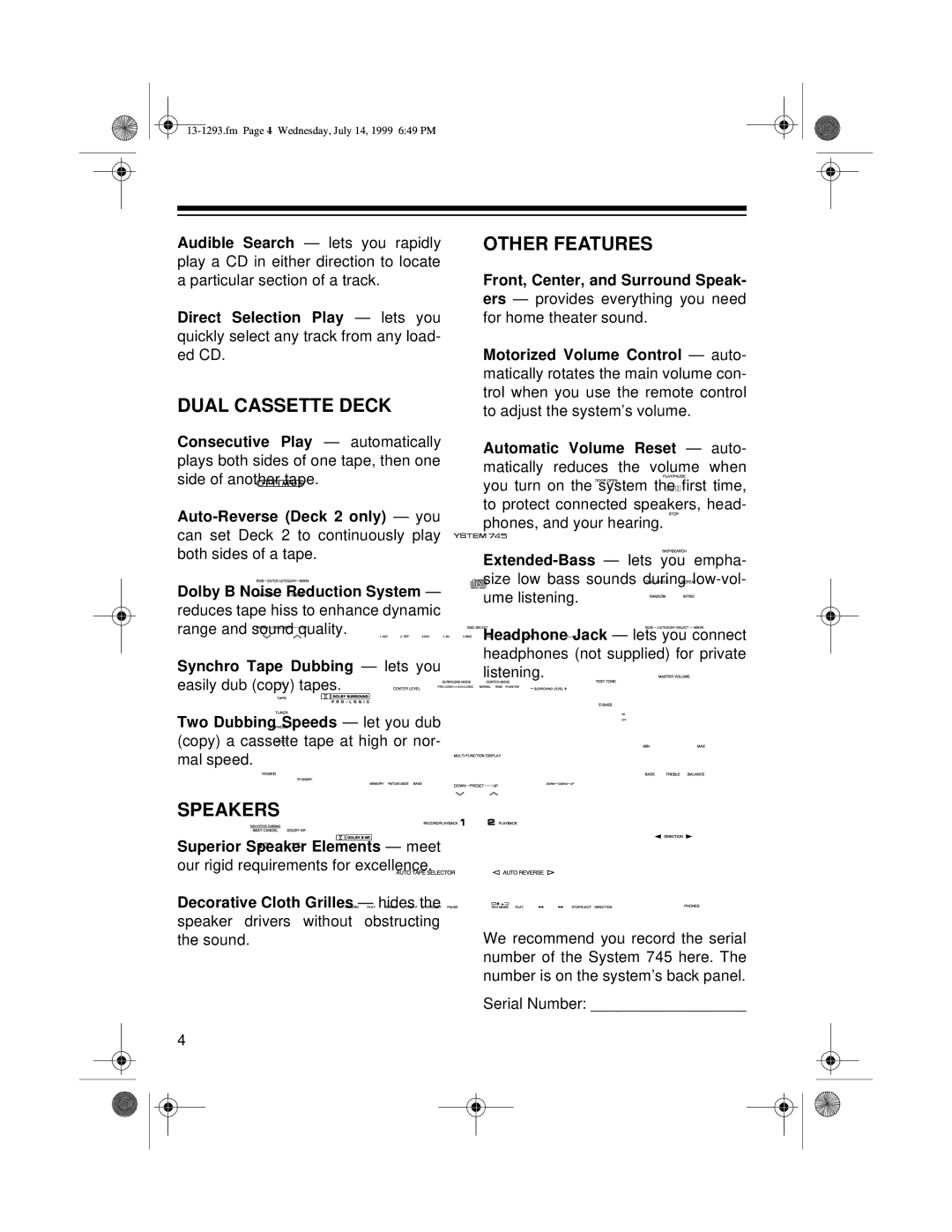 Optimus 745 owner manual Dual Cassette Deck 