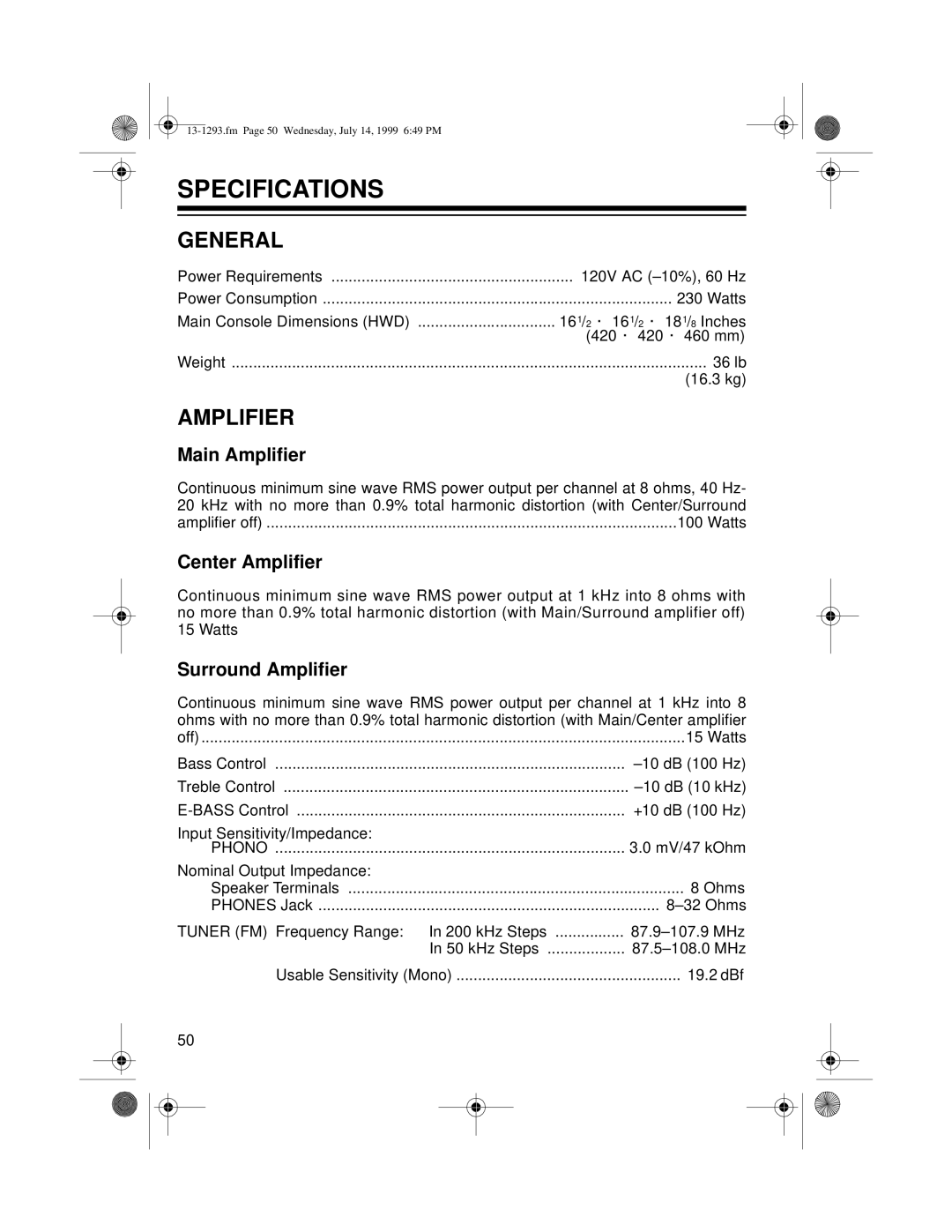 Optimus 745 owner manual Specifications, General, Amplifier 