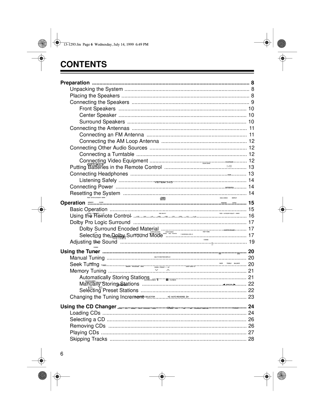 Optimus 745 owner manual Contents 