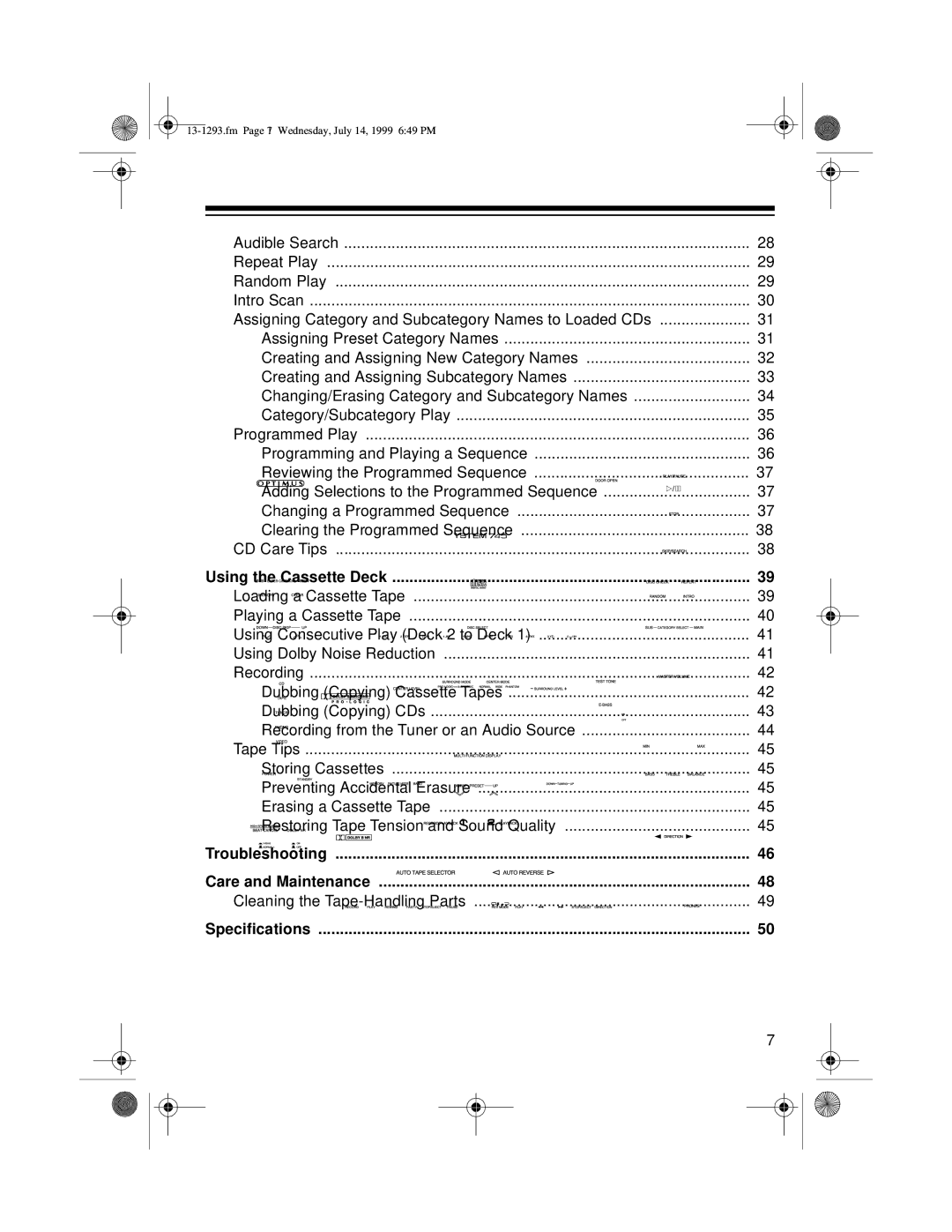 Optimus 745 owner manual Repeat Play Random Play 