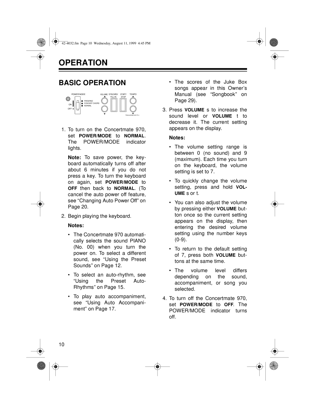 Optimus 970 owner manual Basic Operation 