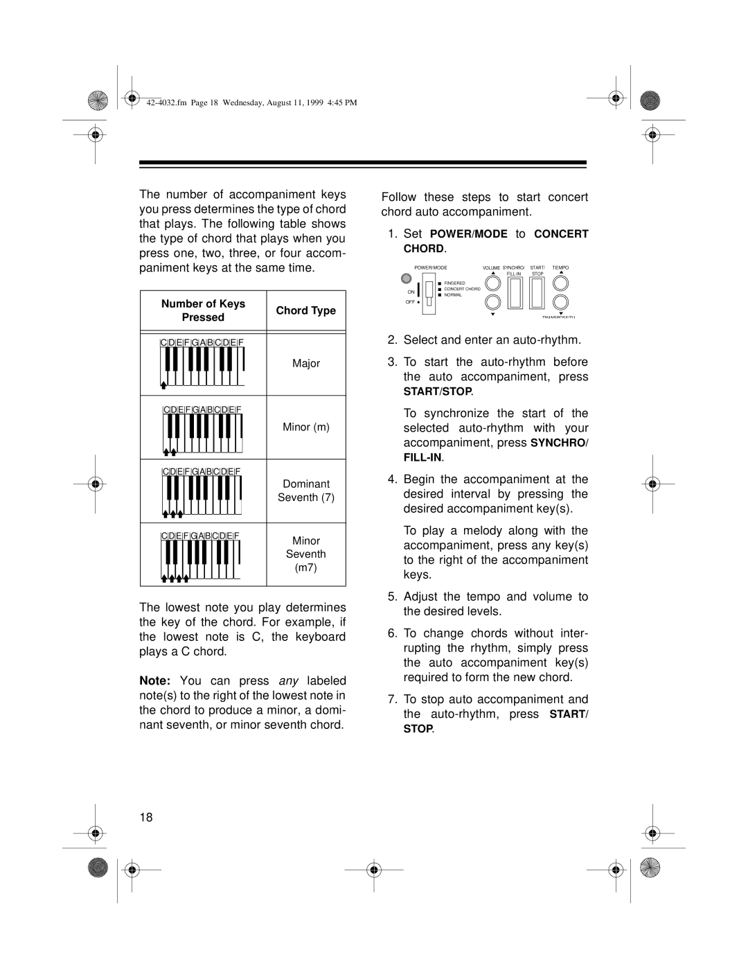 Optimus 970 owner manual Start/Stop 