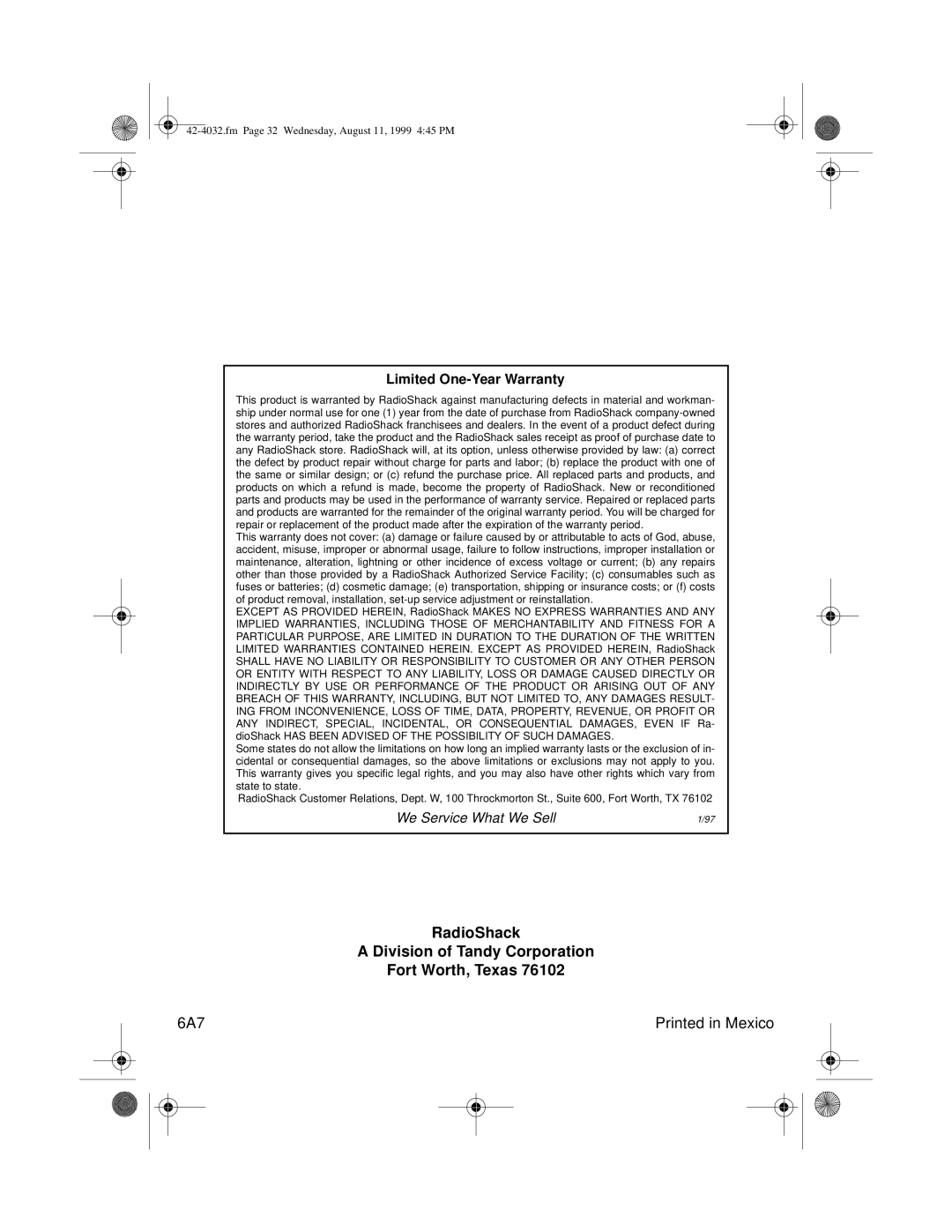 Optimus 970 owner manual RadioShack Division of Tandy Corporation Fort Worth, Texas 