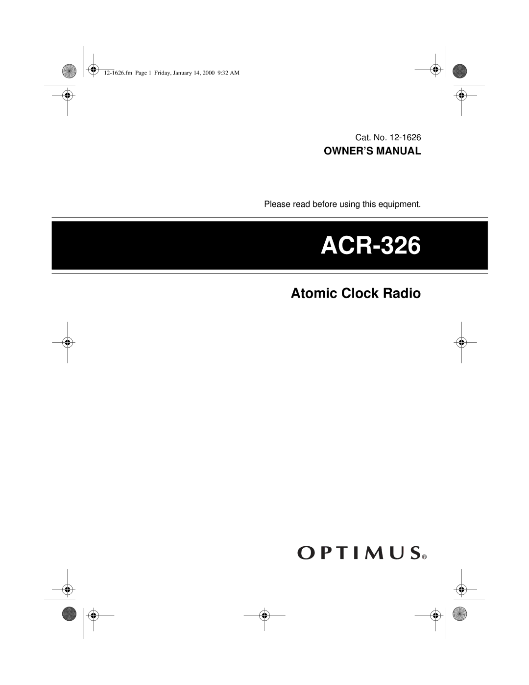 Optimus 12-1626 owner manual ACR-326 