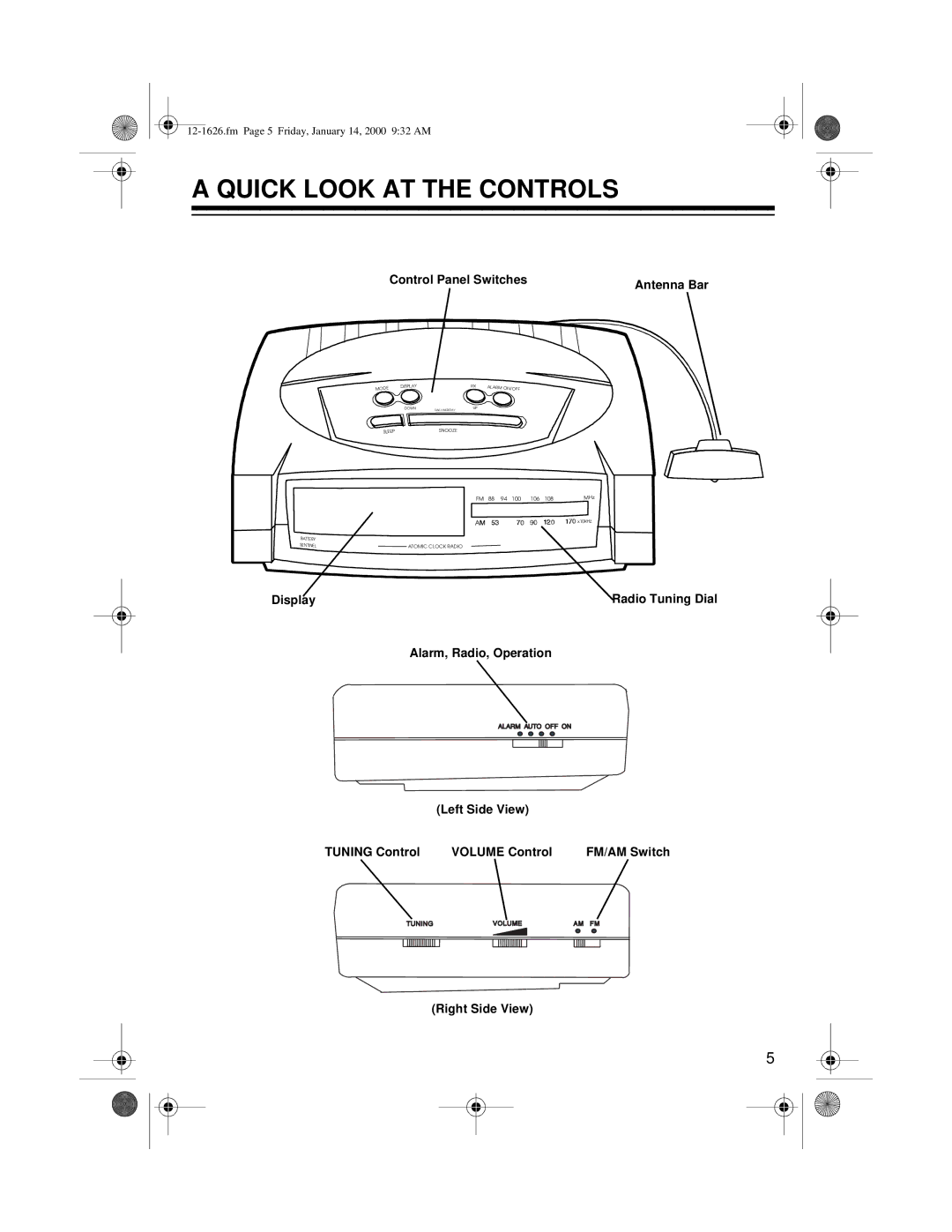 Optimus 12-1626, ACR-326 owner manual Quick Look AT the Controls, Control Panel Switches 