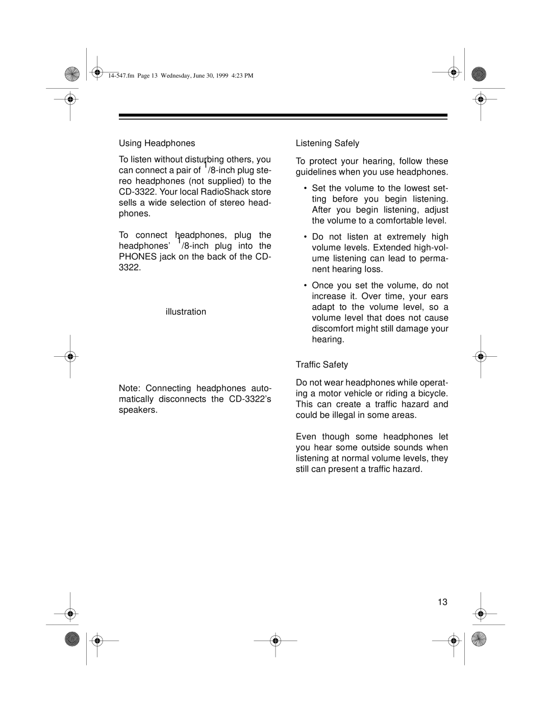 Optimus CD-3322 owner manual Fm Page 13 Wednesday, June 30, 1999 423 PM 