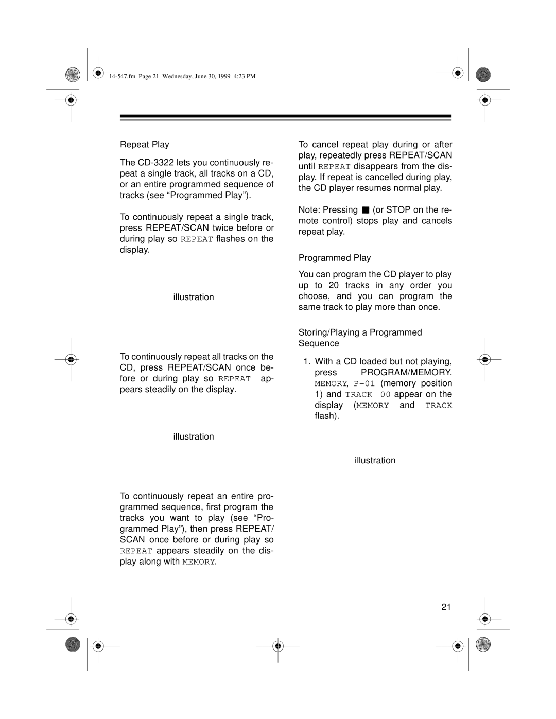 Optimus CD-3322 owner manual Fm Page 21 Wednesday, June 30, 1999 423 PM 