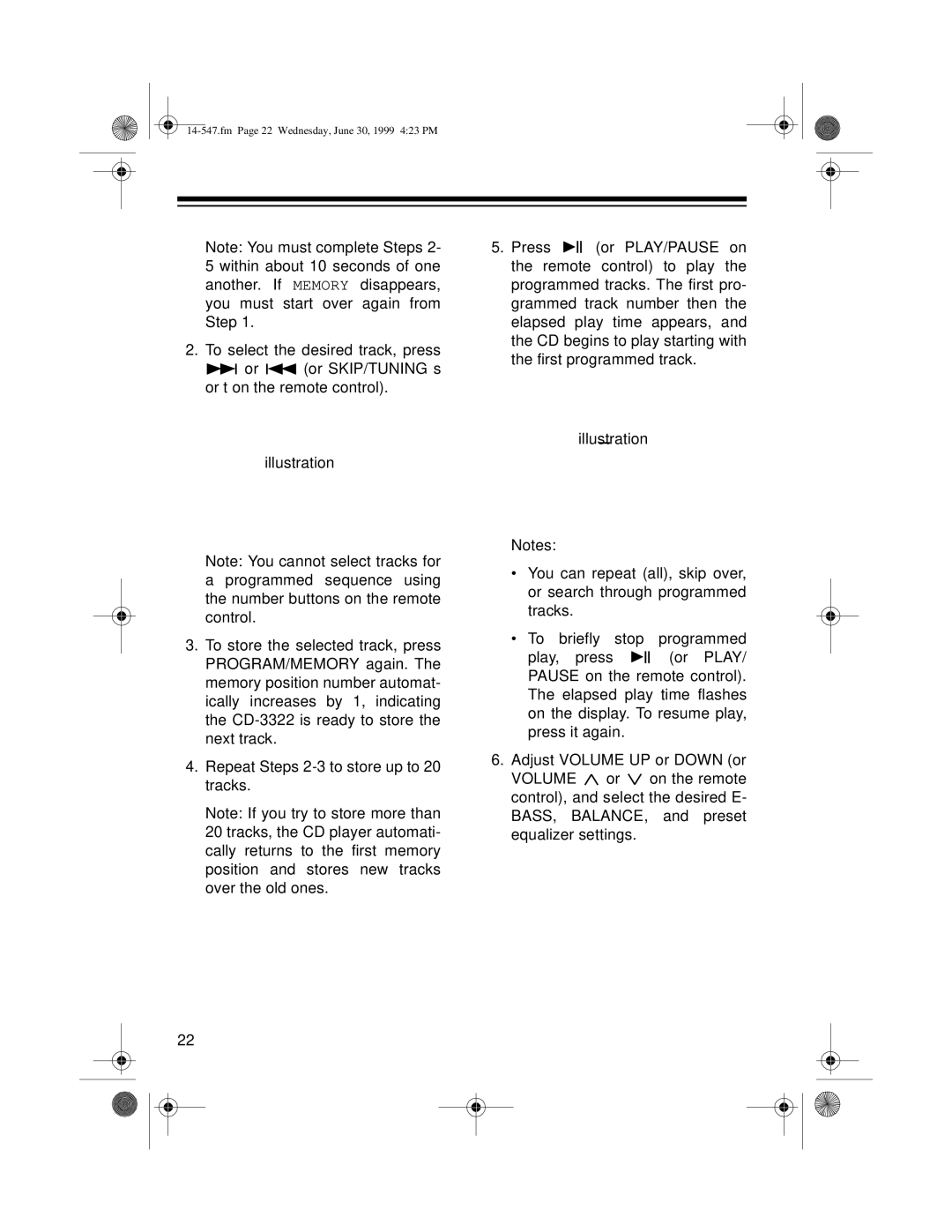 Optimus CD-3322 owner manual Fm Page 22 Wednesday, June 30, 1999 423 PM 