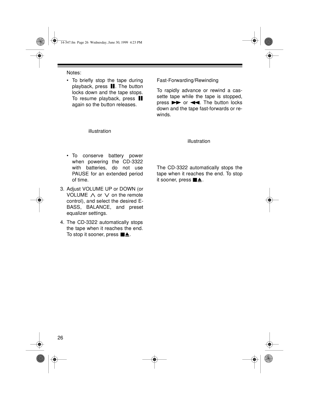 Optimus CD-3322 owner manual Fm Page 26 Wednesday, June 30, 1999 423 PM 