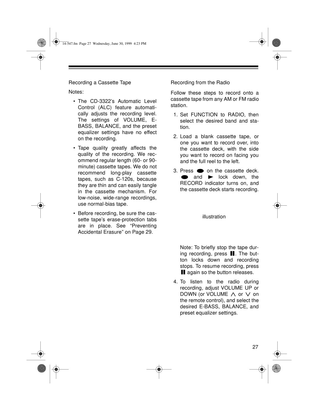 Optimus CD-3322 owner manual Fm Page 27 Wednesday, June 30, 1999 423 PM 