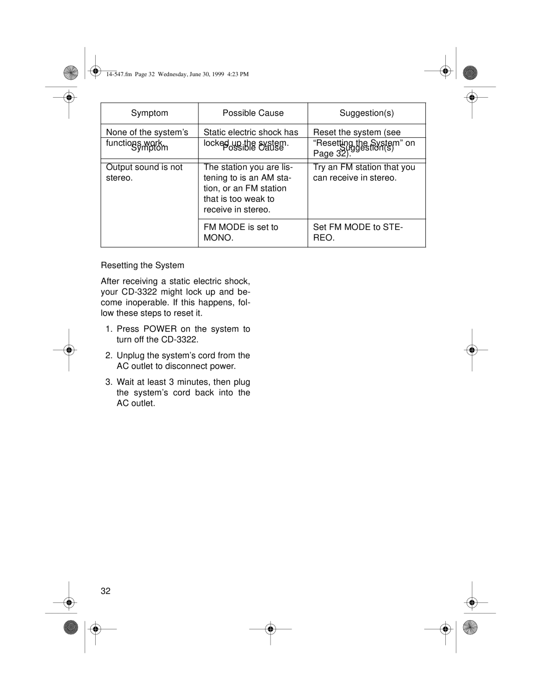 Optimus CD-3322 owner manual Mono REO 