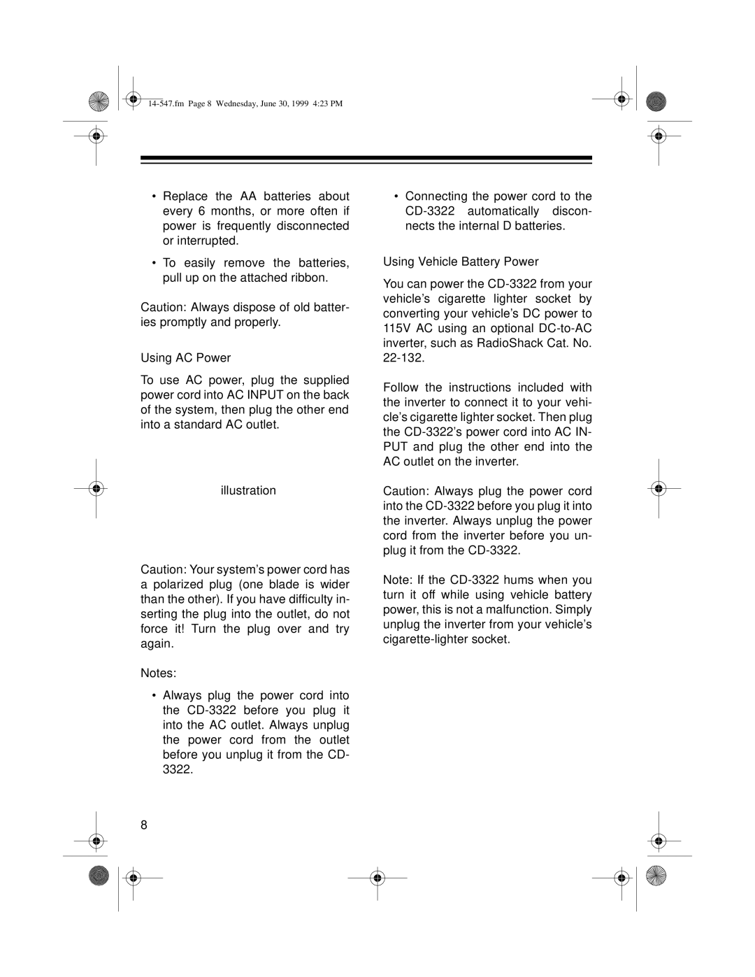 Optimus CD-3322 owner manual Fm Page 8 Wednesday, June 30, 1999 423 PM 