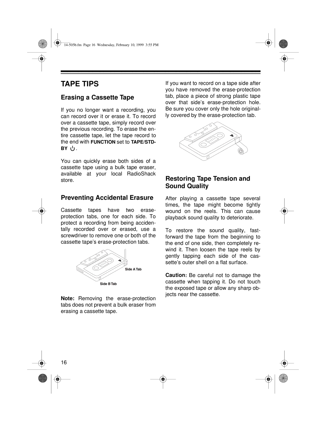 Optimus CD-3327 owner manual Tape Tips, Erasing a Cassette Tape, Preventing Accidental Erasure 