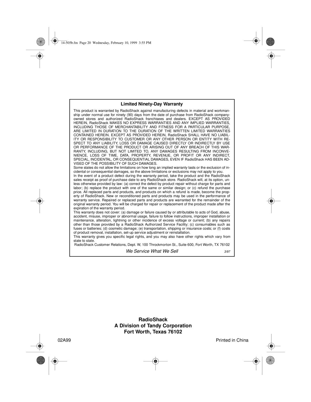 Optimus CD-3327 owner manual RadioShack Division of Tandy Corporation Fort Worth, Texas 