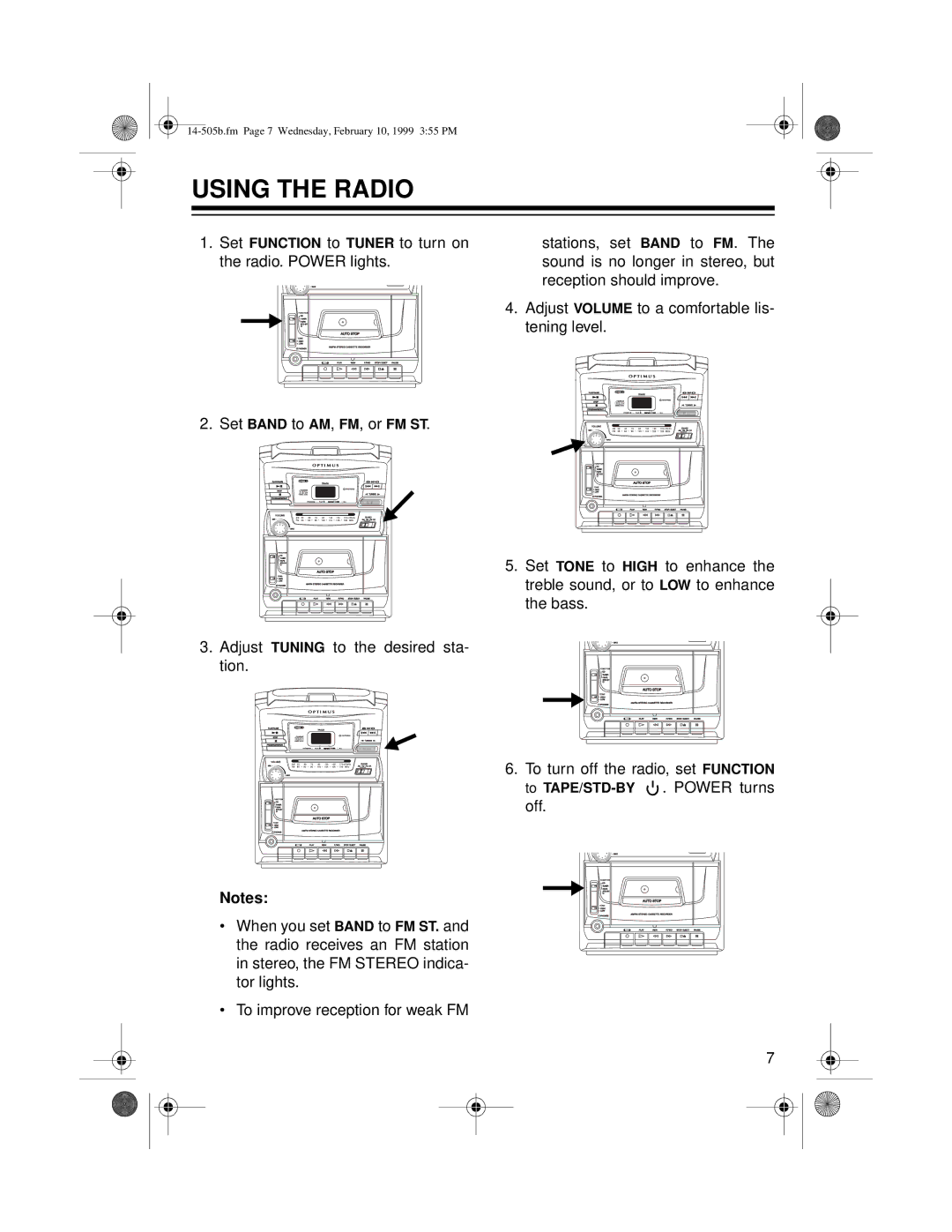 Optimus CD-3327 owner manual Using the Radio 