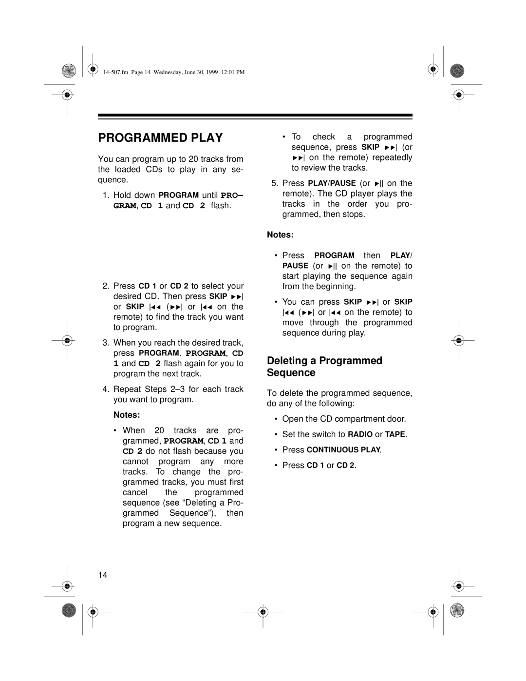 Optimus CD-3329 owner manual Programmed Play, Deleting a Programmed Sequence 