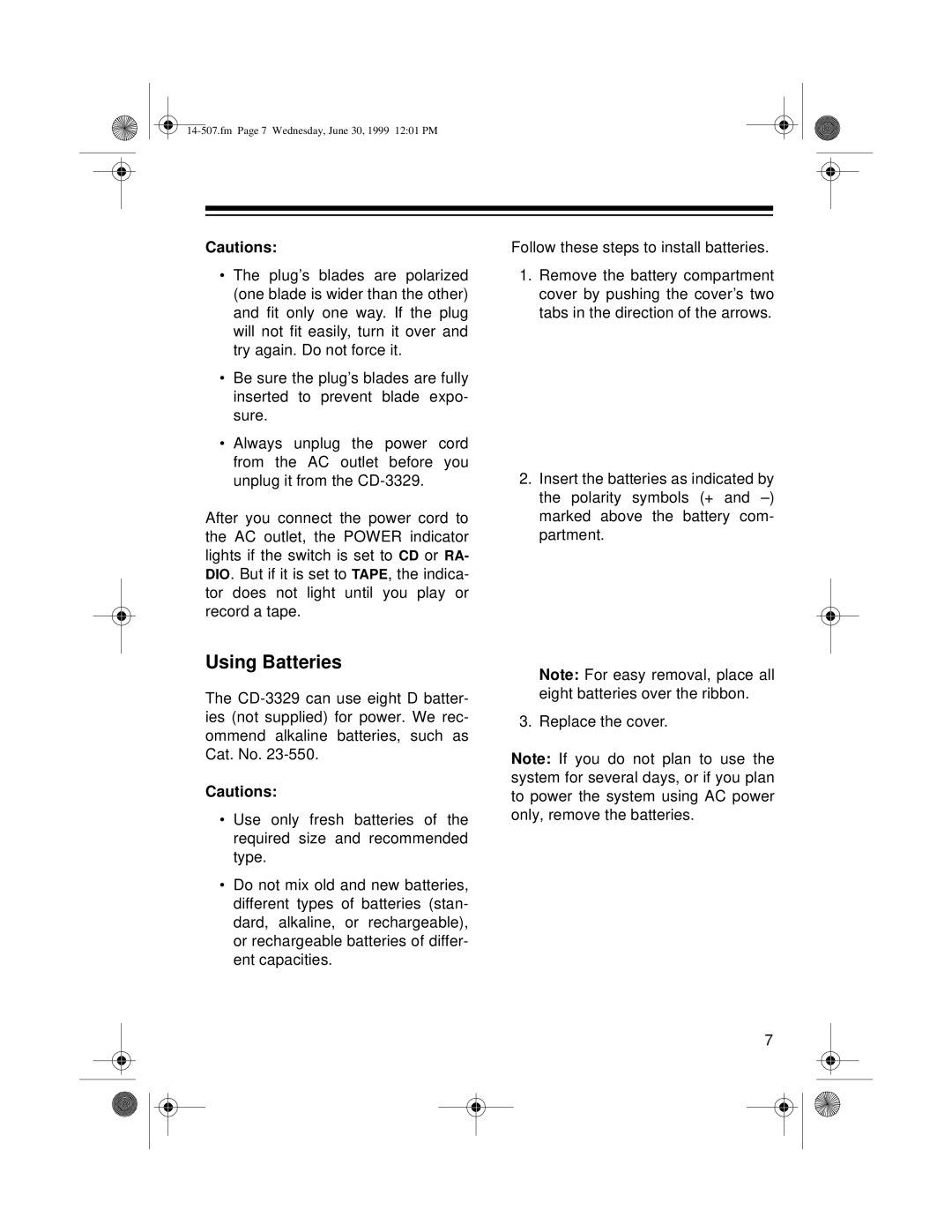 Optimus CD-3329 owner manual Using Batteries 