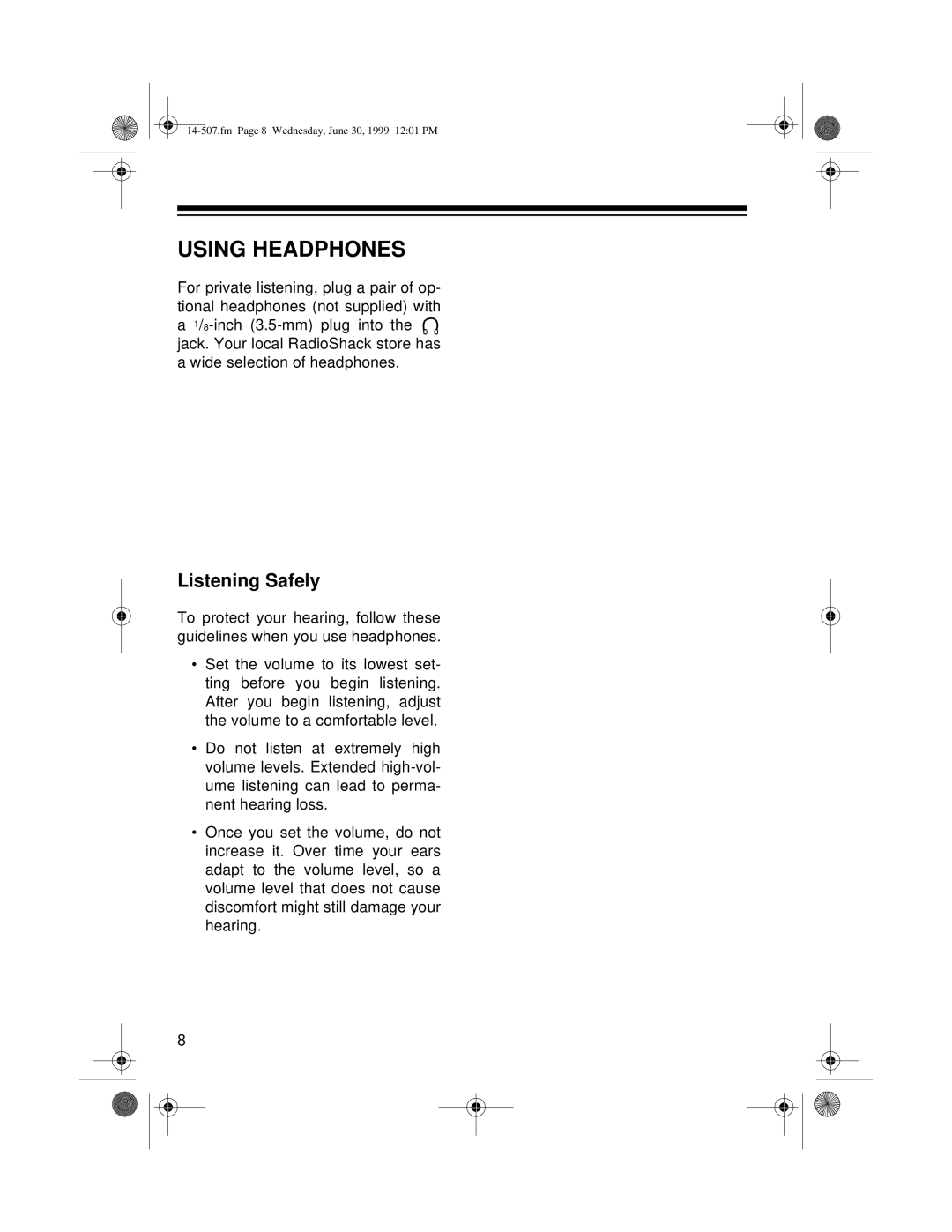 Optimus CD-3329 owner manual Using Headphones, Listening Safely 