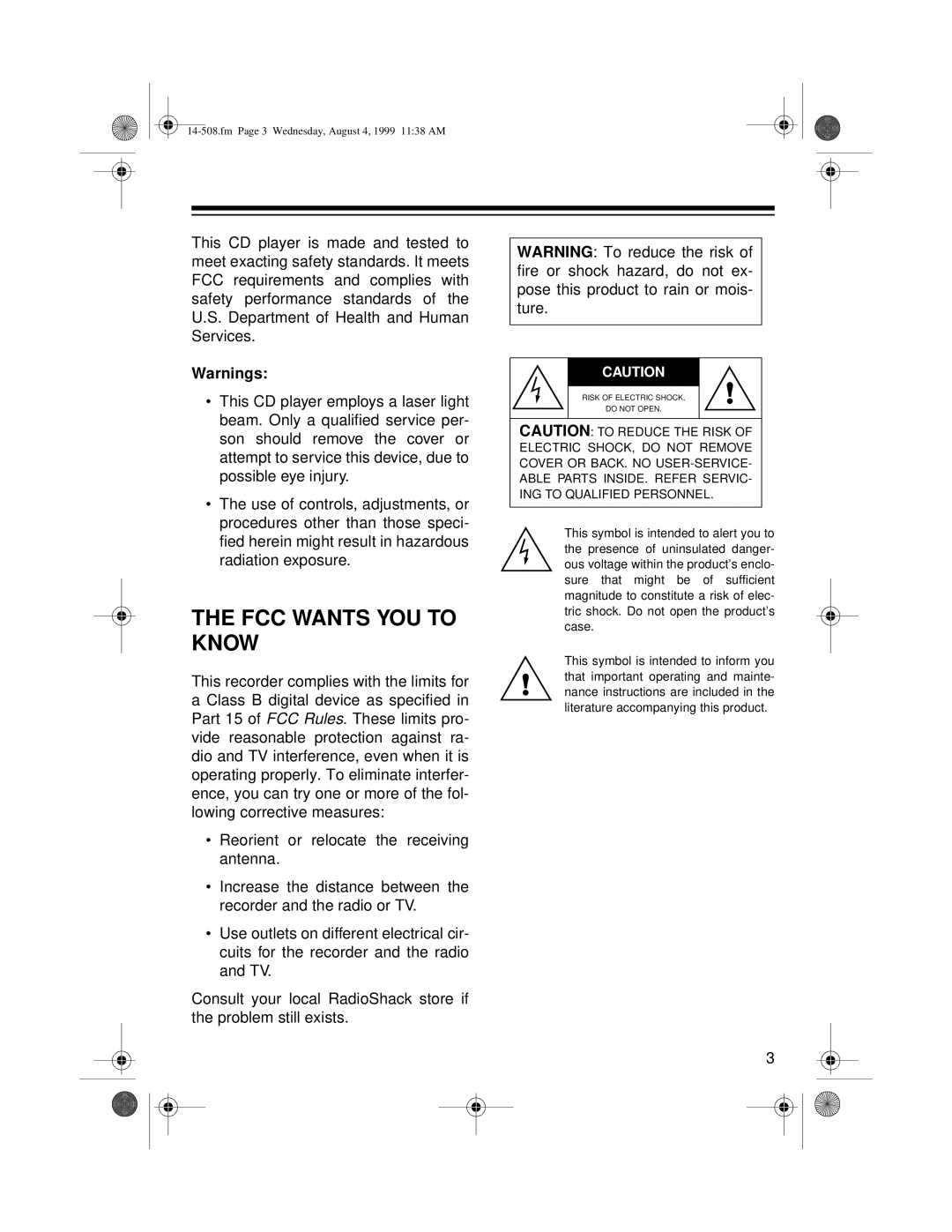 Optimus CD-3330 owner manual FCC Wants YOU to Know 