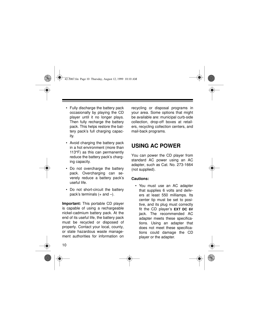 Optimus CD-3580 owner manual Using AC Power 