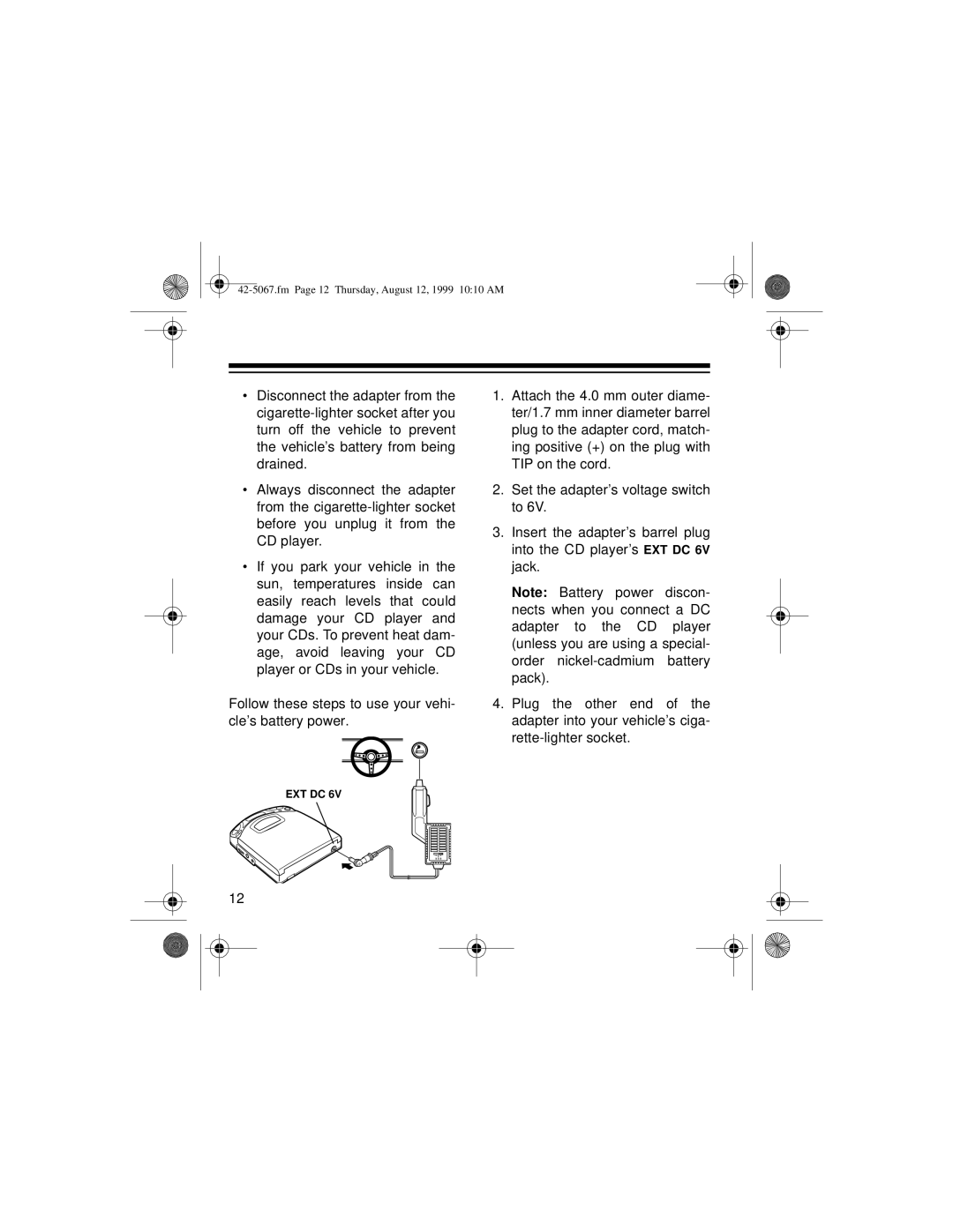 Optimus CD-3580 owner manual Fm Page 12 Thursday, August 12, 1999 1010 AM 