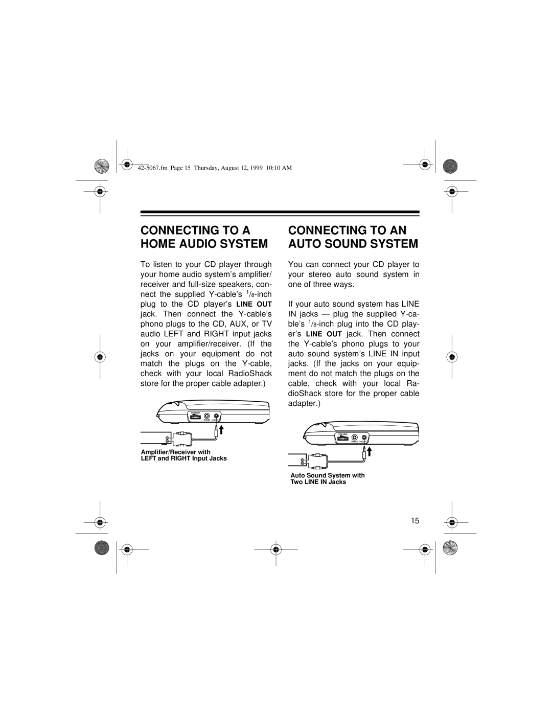 Optimus CD-3580 owner manual Connecting to a Home Audio System, Connecting to AN Auto Sound System 