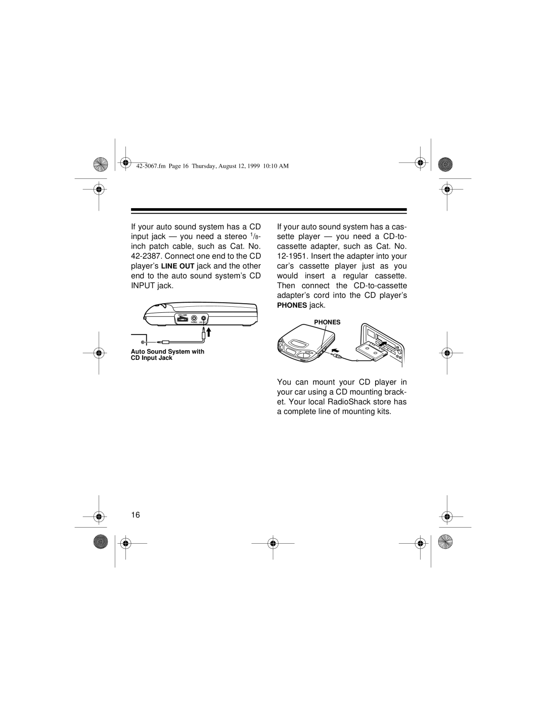 Optimus CD-3580 owner manual Auto Sound System with CD Input Jack 