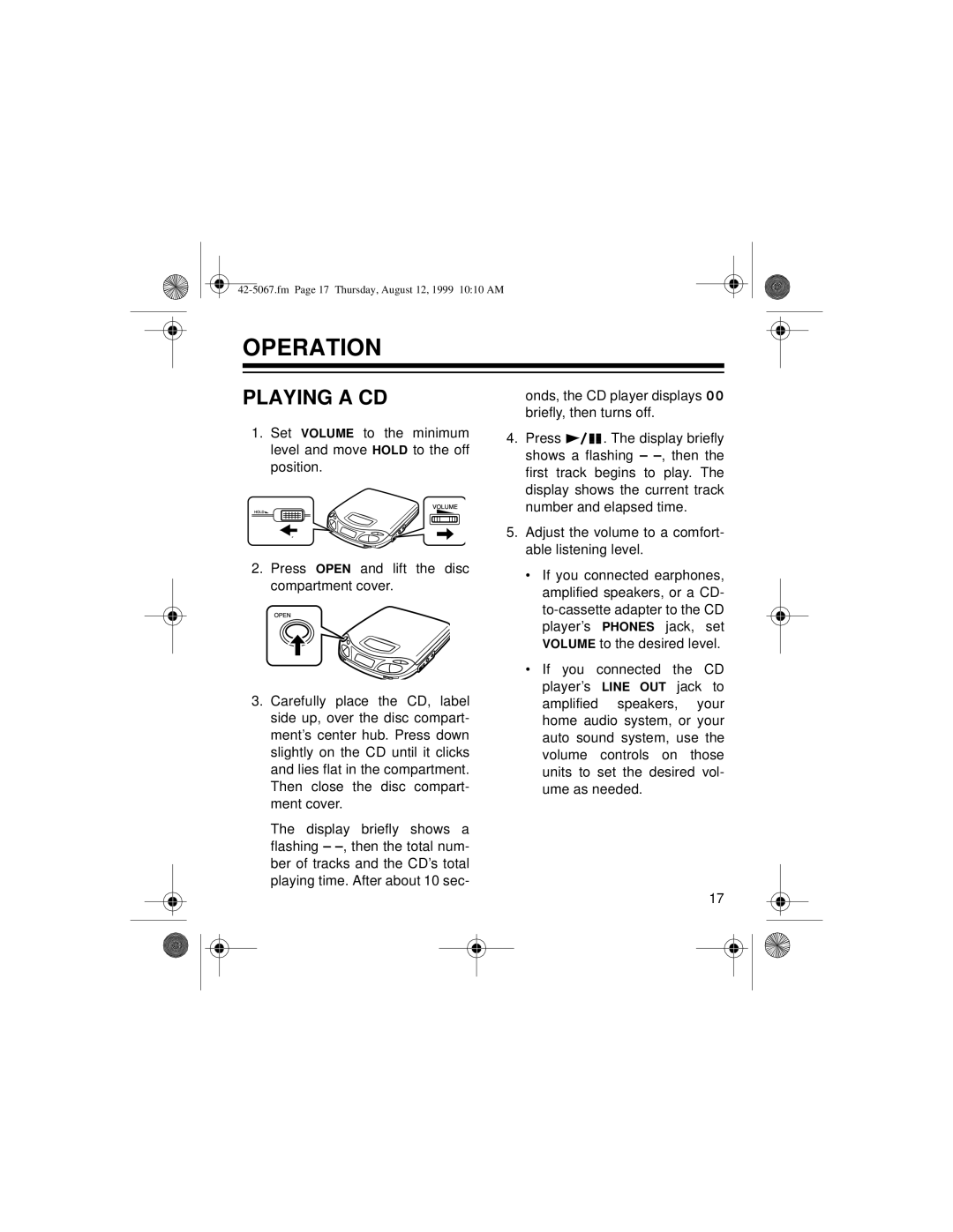 Optimus CD-3580 owner manual Operation, Playing a CD 