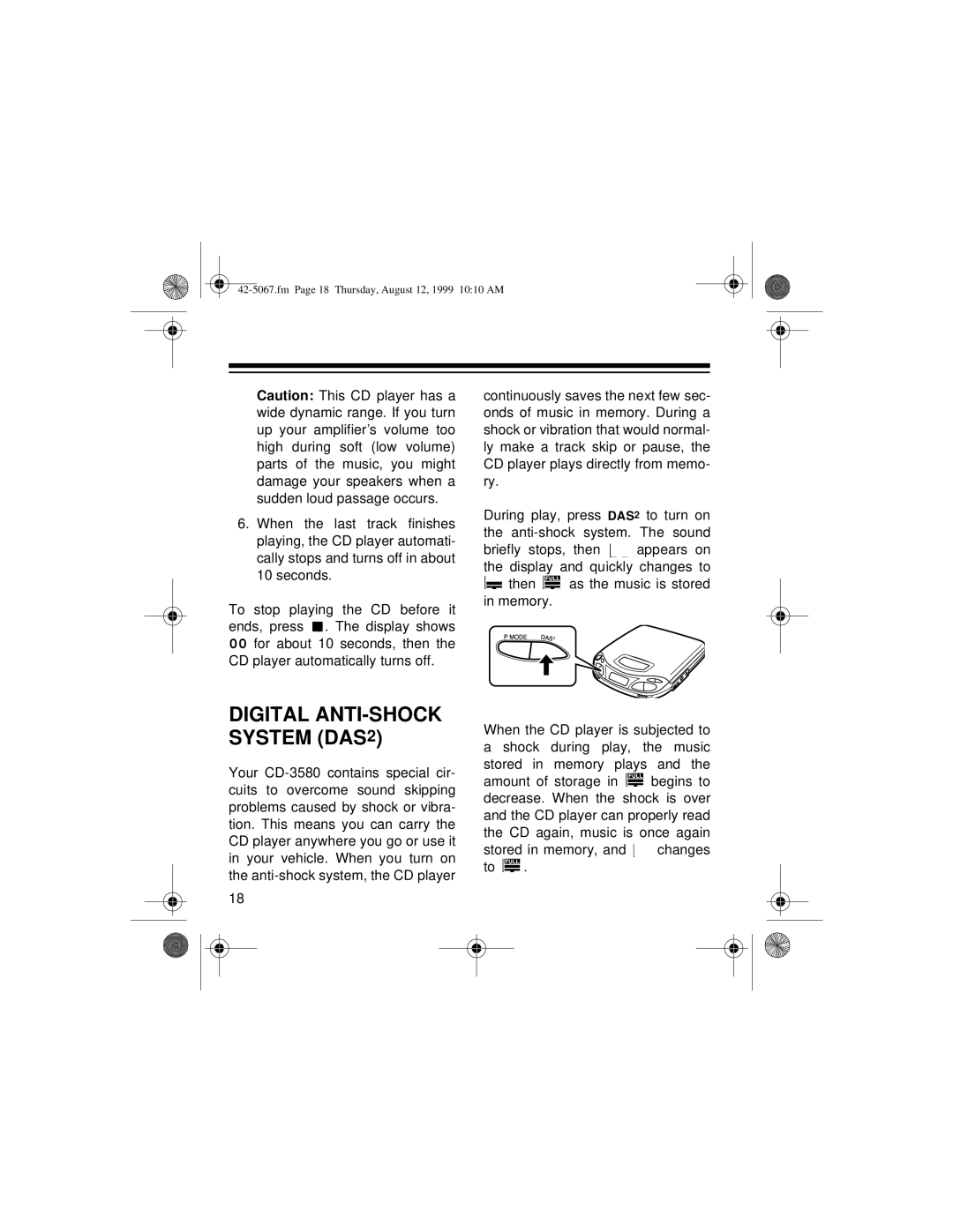 Optimus CD-3580 owner manual Digital ANTI-SHOCK System DAS2 