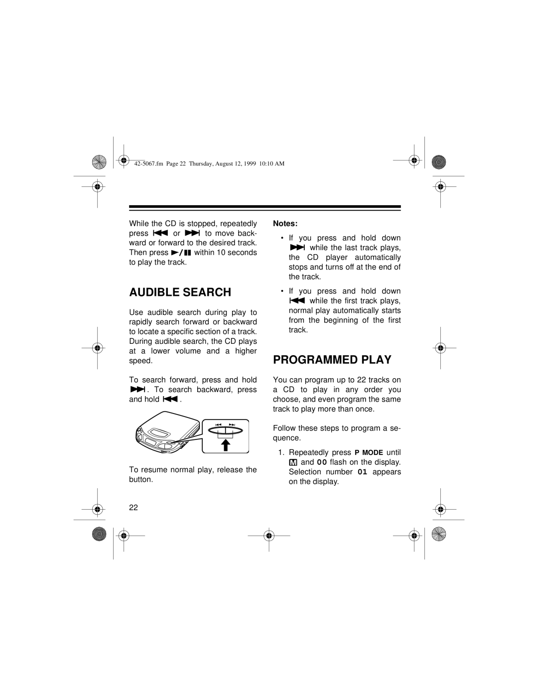 Optimus CD-3580 owner manual Audible Search, Programmed Play 