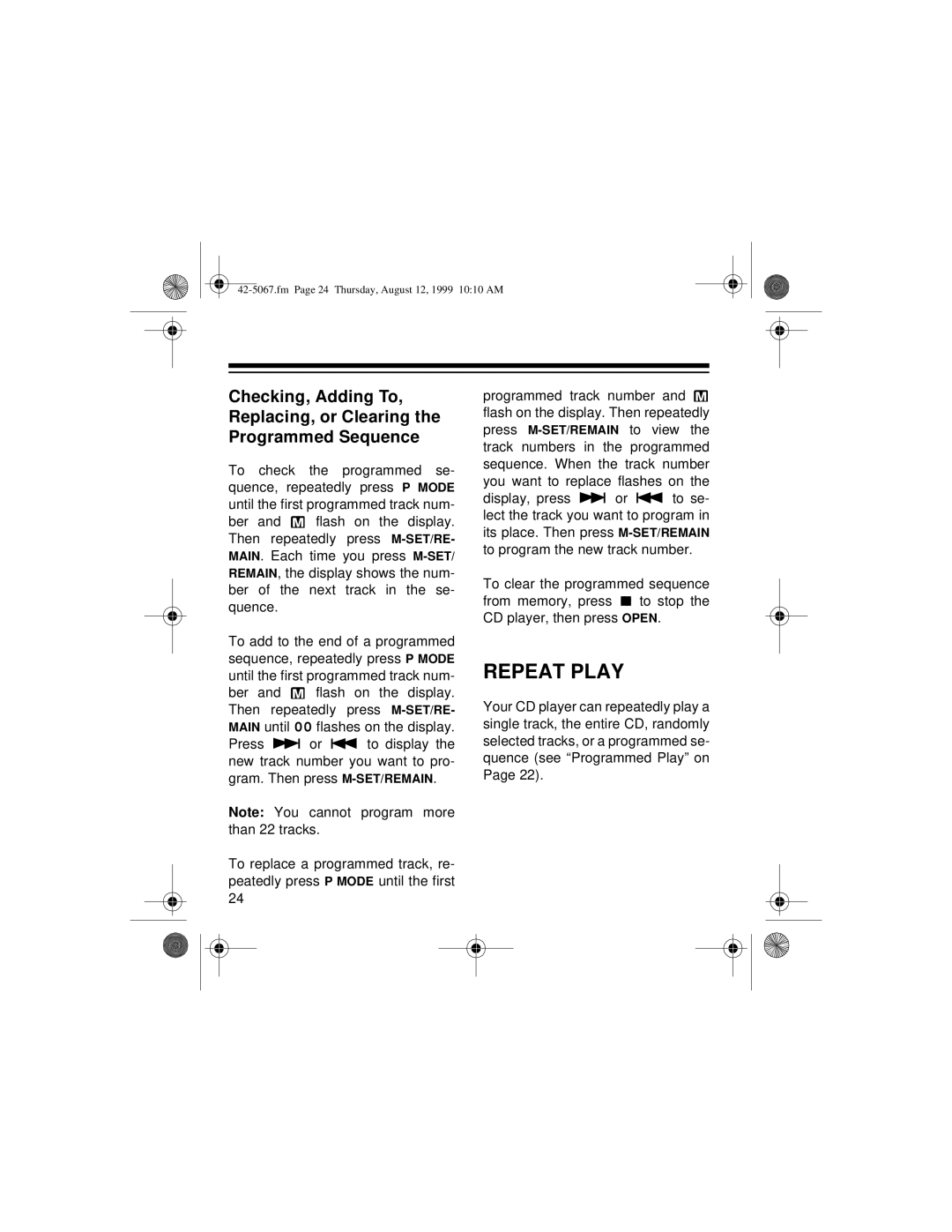 Optimus CD-3580 owner manual Repeat Play 