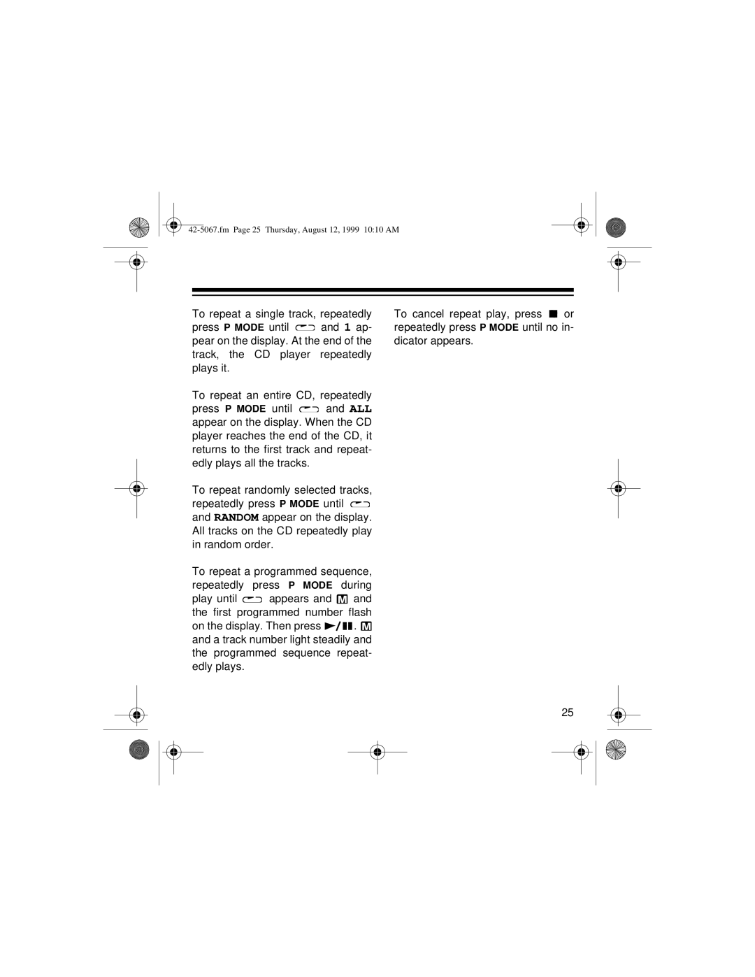 Optimus CD-3580 owner manual Fm Page 25 Thursday, August 12, 1999 1010 AM 