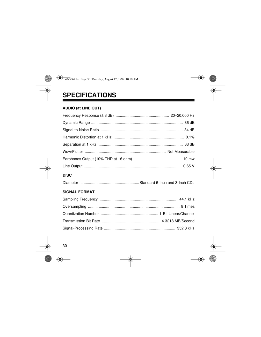 Optimus CD-3580 owner manual Specifications, Audio at Line OUT 