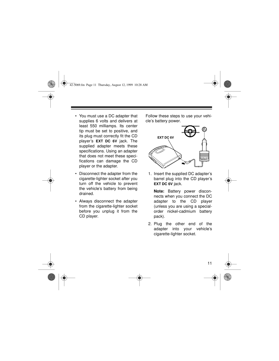 Optimus CD-3590 owner manual EXT DC 6V jack 