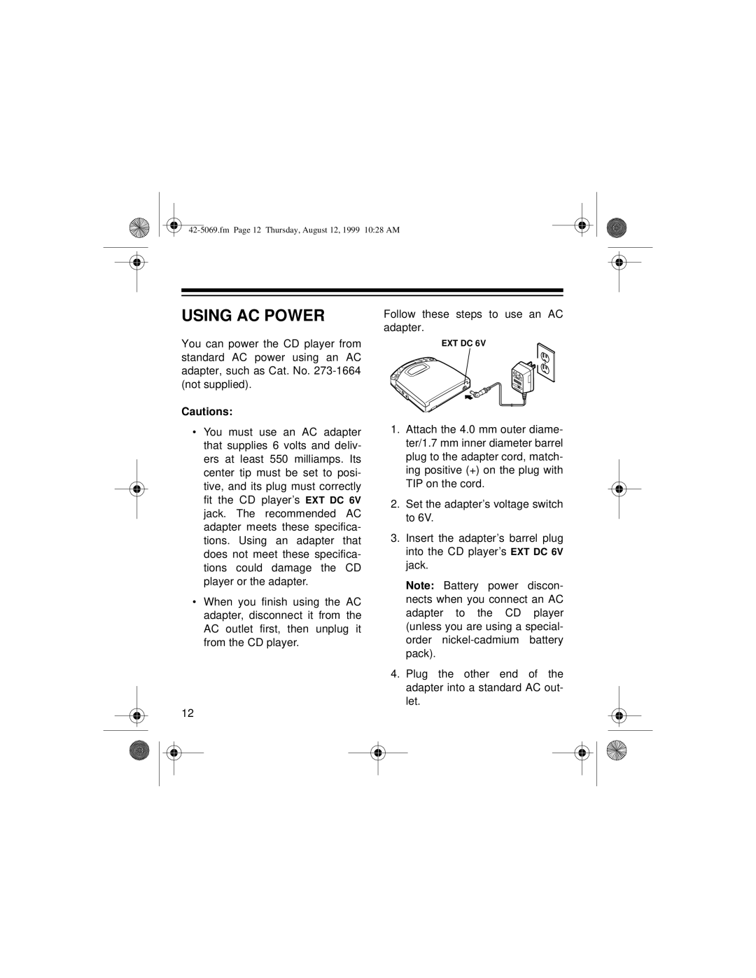 Optimus CD-3590 owner manual Using AC Power 