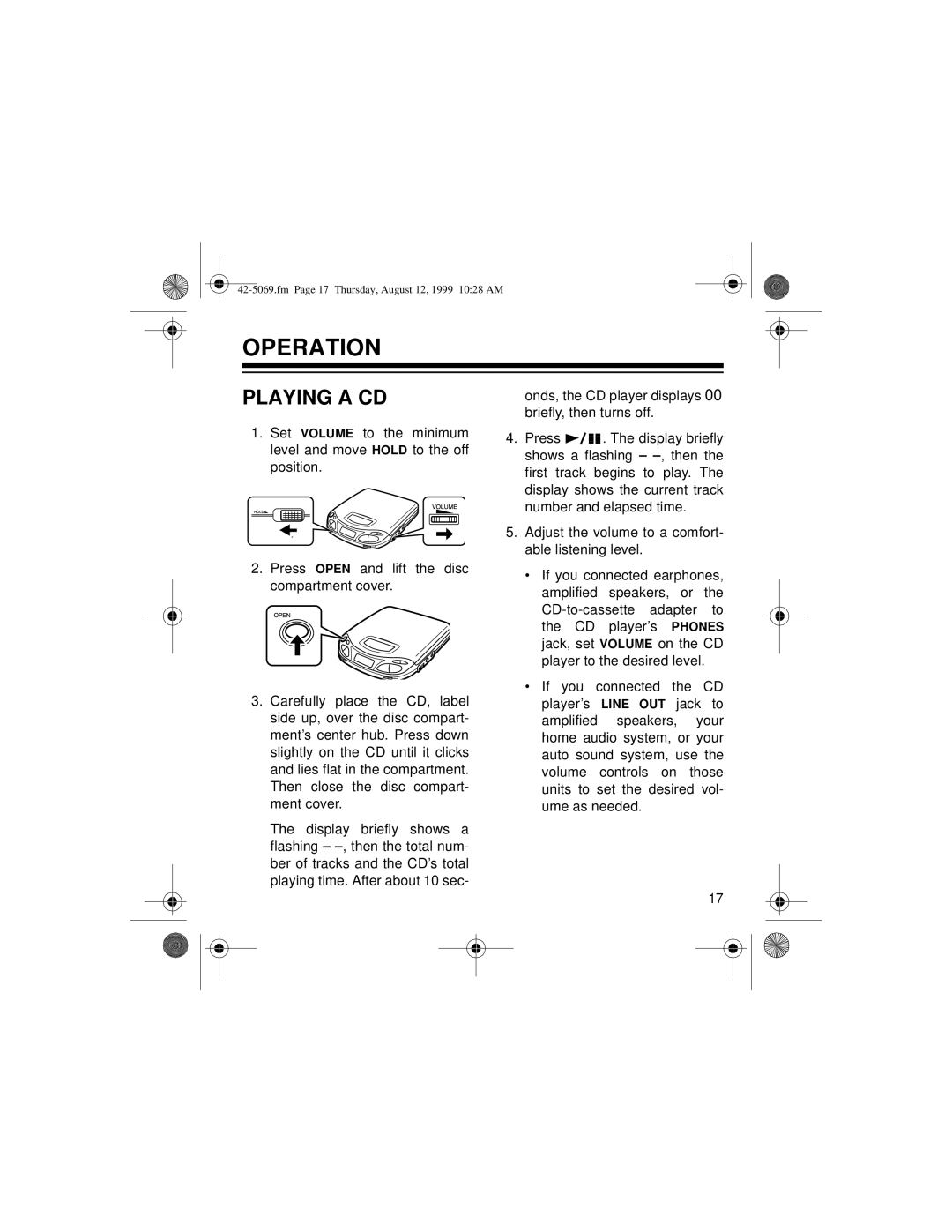 Optimus CD-3590 owner manual Operation, Playing a CD 