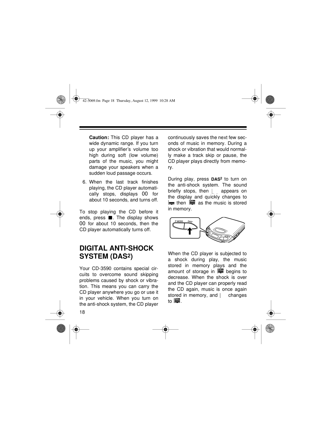 Optimus CD-3590 owner manual Digital ANTI-SHOCK System DAS2 