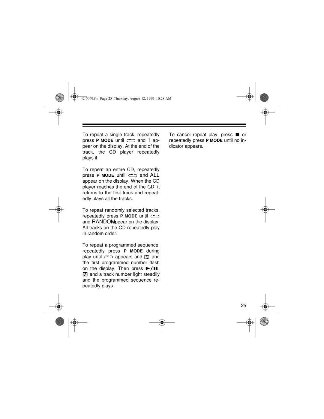 Optimus CD-3590 owner manual Fm Page 25 Thursday, August 12, 1999 1028 AM 