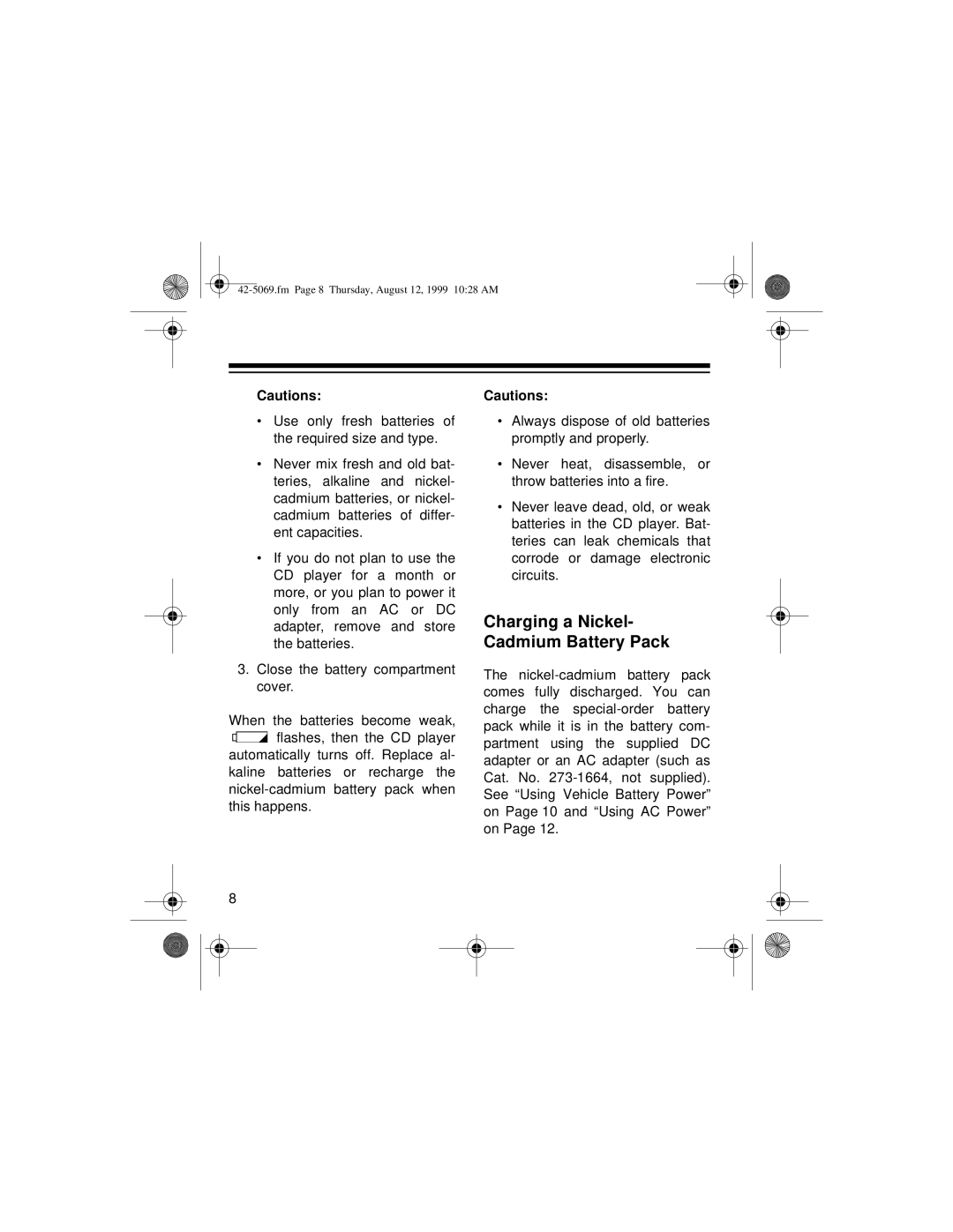 Optimus CD-3590 owner manual Charging a Nickel- Cadmium Battery Pack 